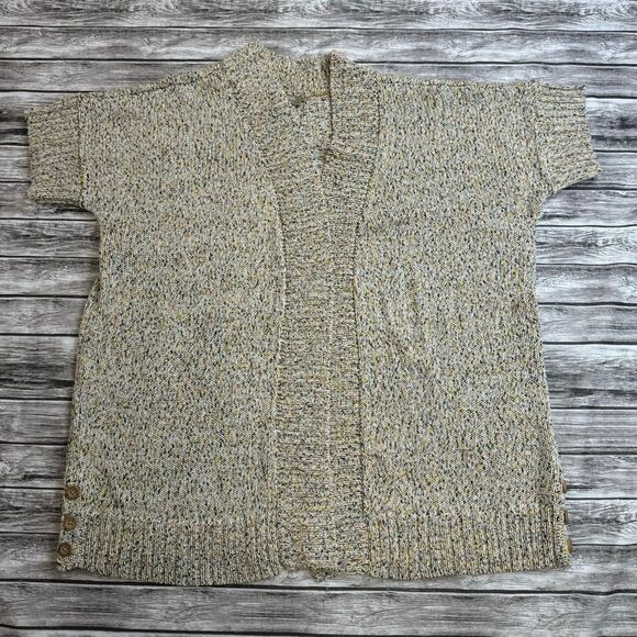 Naturals D&Co Women's Short Sleeve Open Multicolor Cardigan Sweater 1X Draped - Picture 3 of 16